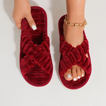 Women's - Non-Slip Thick-Soled Slippers with Cross-Opening Strap & Sole